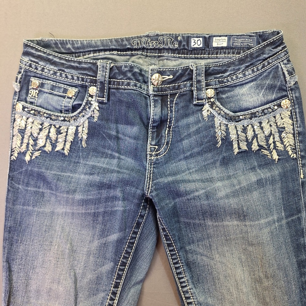 Miss Me Signature Bootcut Jeans Medium Wash Sequin Embroidered JP7765B Size 30